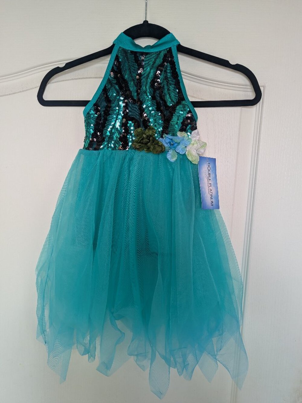 Double Platinum performance wear SC teal lyrical costume.